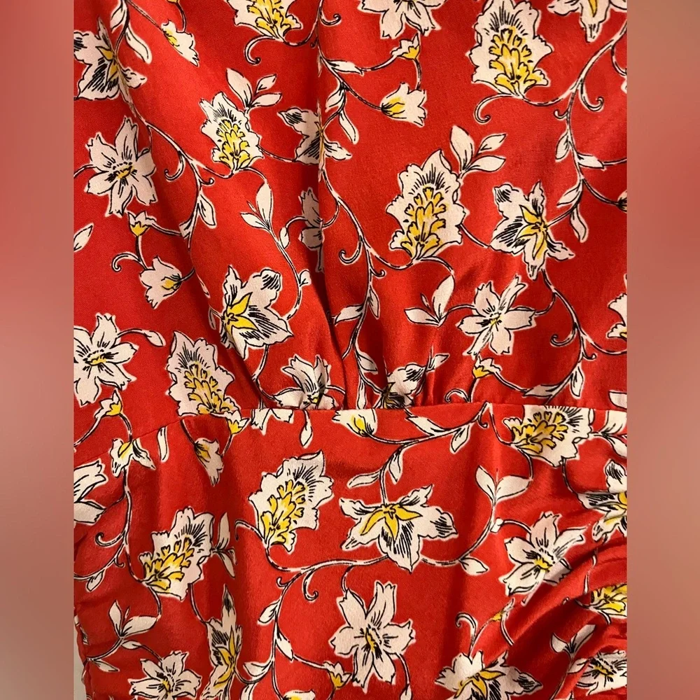 Veronica Beard Mary V-Neck Ruched Silk Floral Red Midi Dress size 8 - Picture 5 of 8